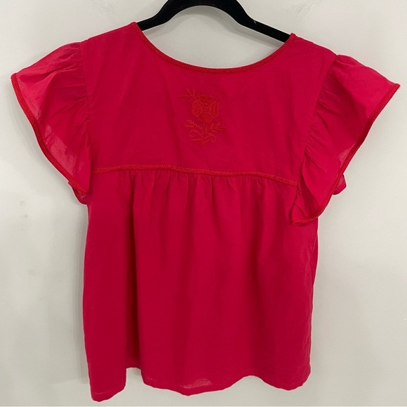 J. Marie Embroidered Peasant Blouse Size Small Relaxed Fit Ruffle Sleeve top 10 - Picture 8 of 9